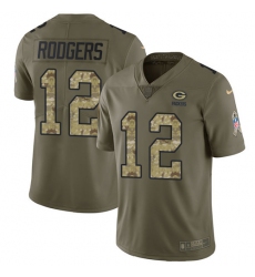 Youth Nike Green Bay Packers #12 Aaron Rodgers Limited Olive/Camo 2017 Salute to Service NFL Jersey