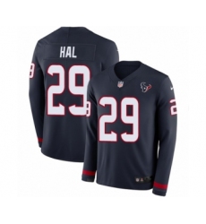 Men's Nike Houston Texans #29 Andre Hal Limited Navy Blue Therma Long Sleeve NFL Jersey