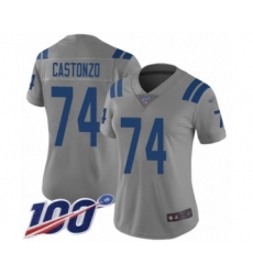 Women's Indianapolis Colts #74 Anthony Castonzo Limited Gray Inverted Legend 100th Season Football Jersey