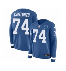 Women's Nike Indianapolis Colts #74 Anthony Castonzo Limited Blue Therma Long Sleeve NFL Jersey