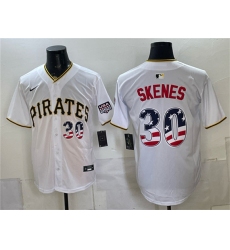 Men's Pittsburgh Pirates #30 Paul Skenes White USA 250 Fourth of July Stitched Baseball Jersey