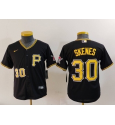 Youth Pittsburgh Pirates #30 Paul Skenes Number Black Stitched Cool Base Nike Jersey