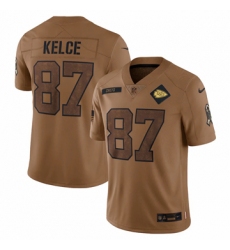 Men's Kansas City Chiefs #87 Travis Kelce Nike Brown 2023 Salute To Service Limited Jersey