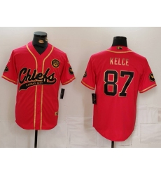 Men's Kansas City Chiefs #87 Travis Kelce Red Gold Cool Base Stitched Baseball Jersey