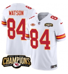 Men’s Kansas City Chiefs #84 Justin Watson White 2023 F.U.S.E. AFC West Champions With NKH Vapor Untouchable Limited Football Stitched Jersey