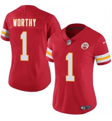 Women's Kansas City Chiefs #1 Xavier Worthy Red 2024 Draft Vapor Untouchable Limited Football Stitched Jersey