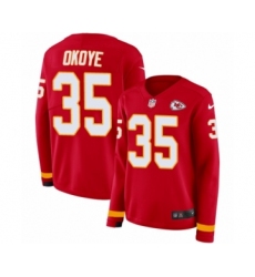 Women's Nike Kansas City Chiefs #35 Christian Okoye Limited Red Therma Long Sleeve NFL Jersey