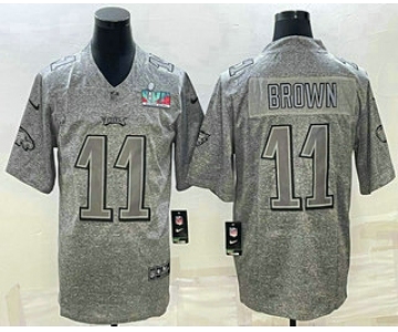 Men's Philadelphia Eagles #11 AJ Brown Grey Super Bowl LVII Patch Stitched Jersey